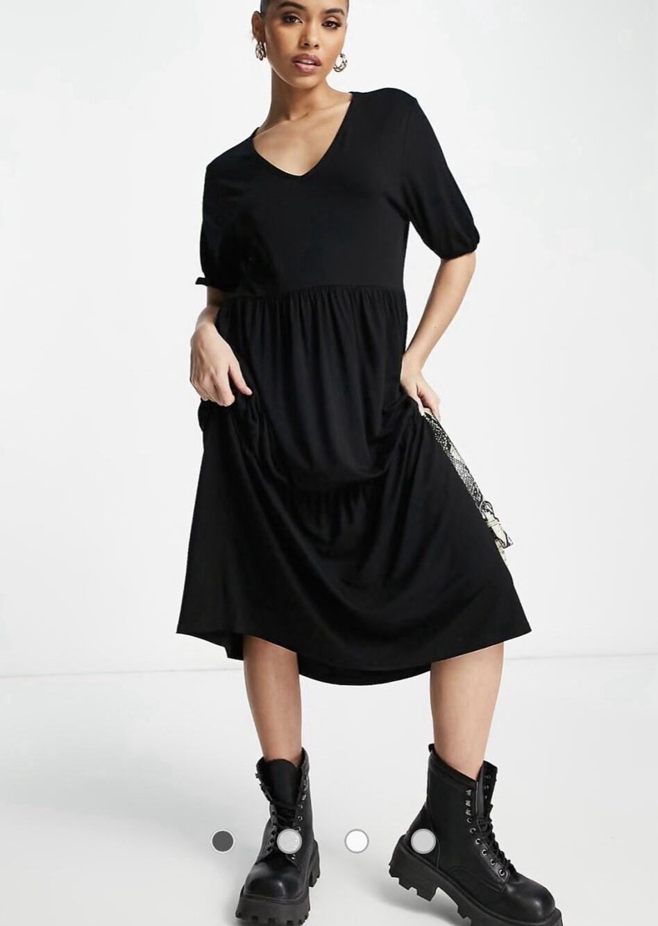 NA-KD Midi Shift Dress Wavy Tiered Oversized Lagenlook Goth Black Size S